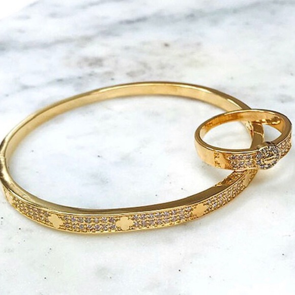 Pavé Cubic Zirconia Bracelet/Ring Set-Boutique - Picture 2 of 8